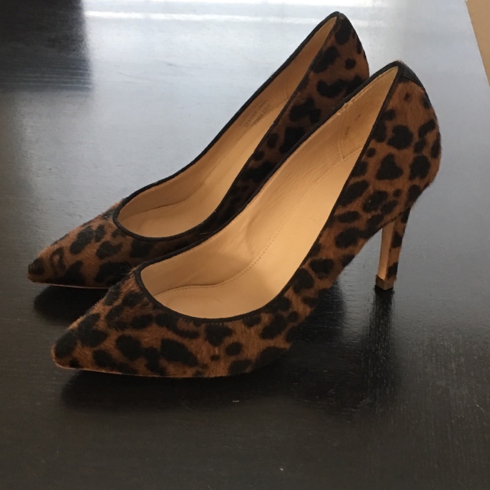 J Crew Everly Leopard Faux Calf Hair Heels 7M